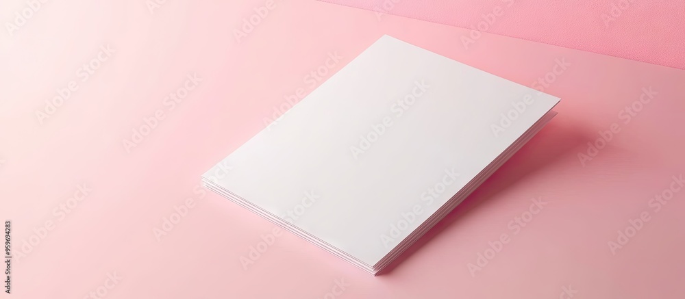 Poster Blank paper placed on a pink pastel desk. with copy space image. Place for adding text or design