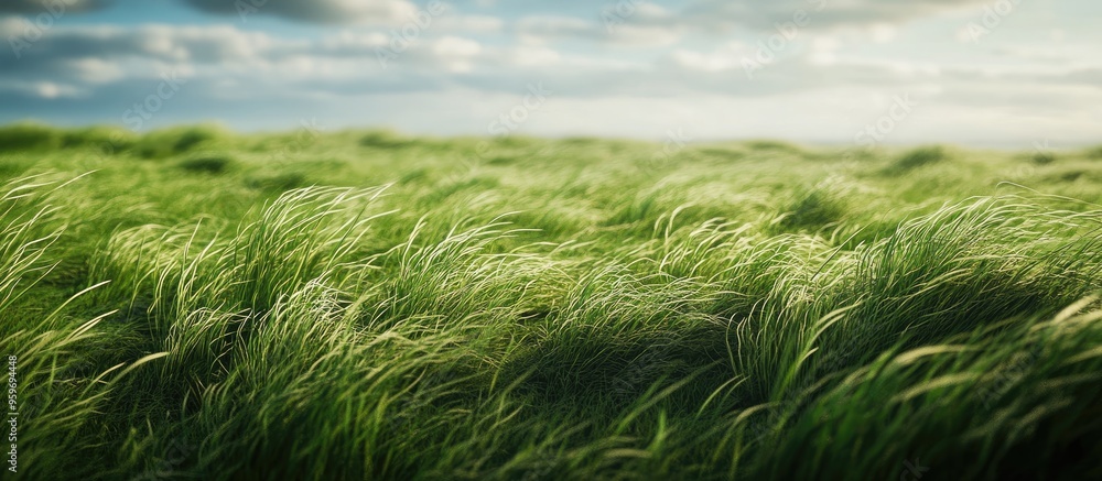 Poster green grass moving with the wind. with copy space image. place for adding text or design