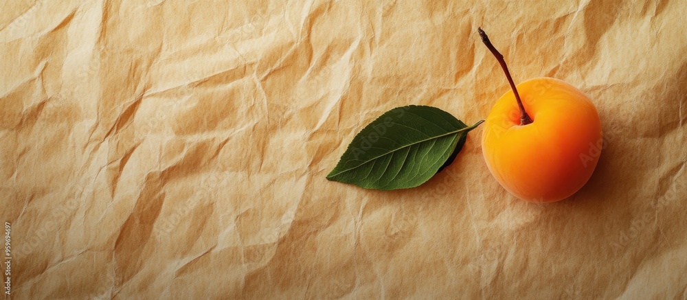 Fototapete textured vintage paper backdrop featuring a small apricot. with copy space image. Place for adding text or design