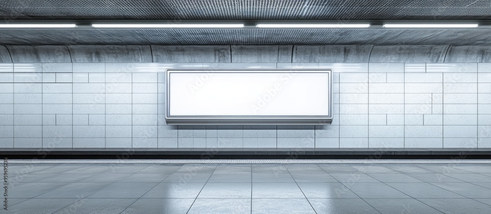 Poster Empty billboard in a metro station contemporary public space. with copy space image. Place for adding text or design