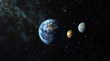 Earth and Moons in Outer Space