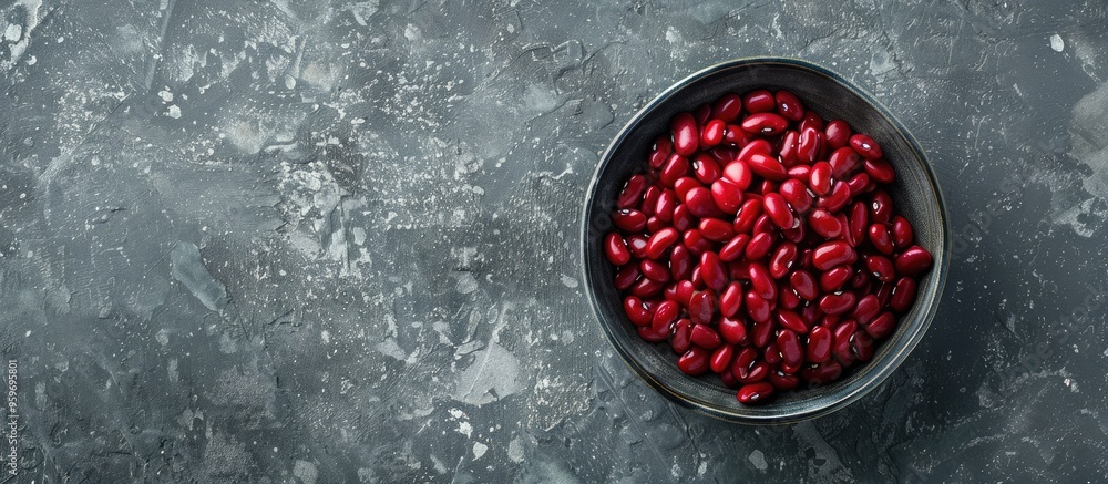 Aufkleber Close up view of raw red beans in a stylish plate on a gray concrete surface Black and white beans are in the background. with copy space image. Place for adding text or design