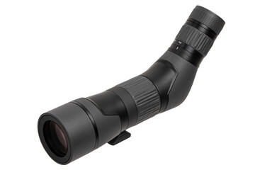 Modern spyglass. Long-range observation device. Monocular isolate on a white back