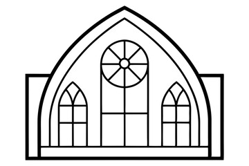 Gothic church glass windows and medieval castle arches. Isolated vector black outline silhouettes set. Vintage stained glass frames cathedral interior, traditional european architecture elements