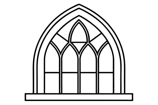 recommend clip art: Gothic church glass windows and medieval castle arches. Isolated vector black outline silhouettes set. Vintage stained glass frames cathedral interior, traditional european architecture elements