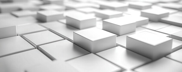 Fototapeta premium Abstract 3D white squares with varying depths, crisp edges, and intricate light reflections. Abstract and Minimalistic Design Backgrounds