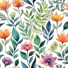 seamless Watercolor Pattern using botanical elements.