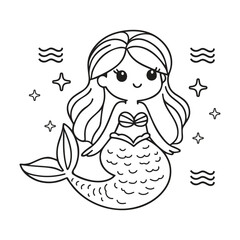 Cute mermaid hand drawn coloring page vector illustration