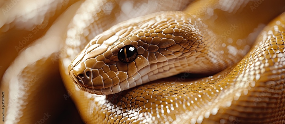 Poster Brown snake skin animal print fabric texture backdrop Close up of Python Ball s body showcasing the snake skin texture pattern for a background Selective focus Abstract background featuring a Python