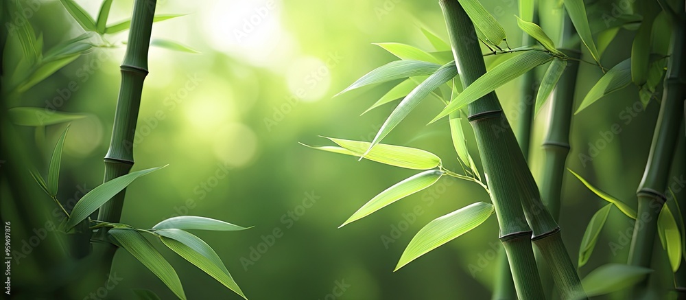 Poster bamboo shoots and blades. with copy space image. place for adding text or design