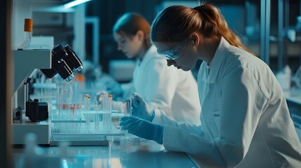 A focused female scientist conducts an experiment in a modern laboratory, emphasizing precision and innovation in research. 
