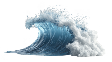 Isolated Blue Ocean Wave with White Foam Splash