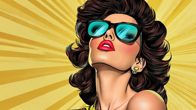 Vibrant pop art illustration of a chic disco diva, radiating glamour and sass in a retro style.