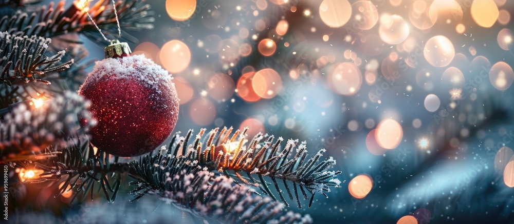 Poster A New Year and Christmas backdrop featuring tree decorations. with copy space image. Place for adding text or design