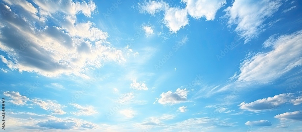 Poster Beautiful blue sky with white clouds a backdrop offering space for your own text. with copy space image. Place for adding text or design