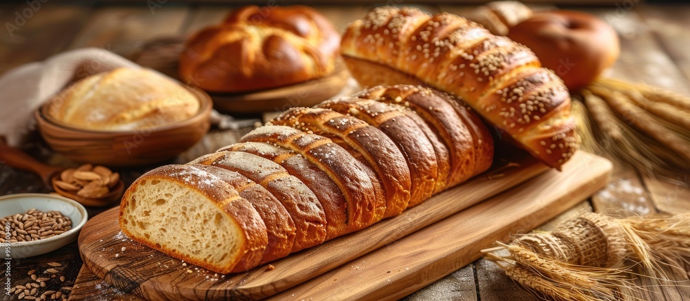 Poster fresh bread viewed from above. with copy space image. place for adding text or design