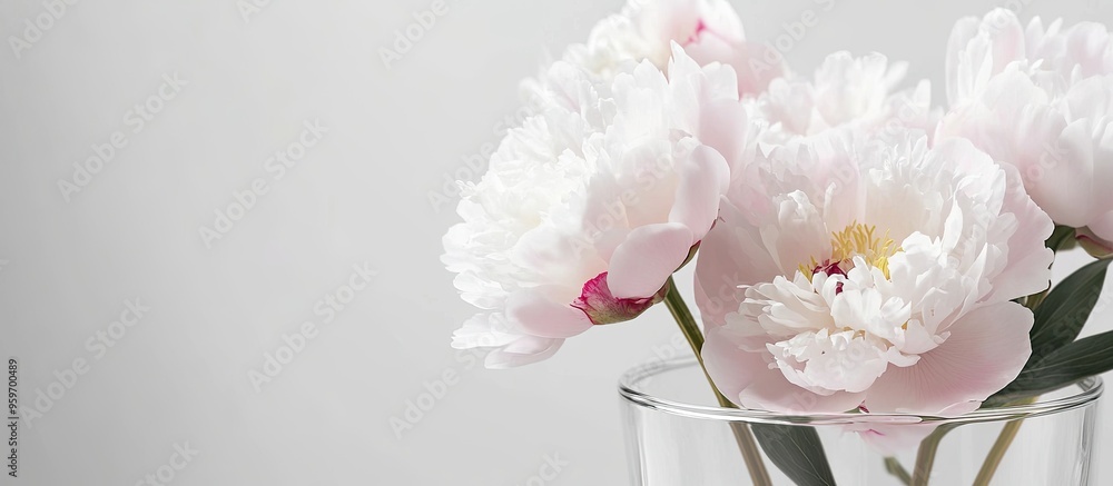 Leinwandbilder white and pink peonies in a glass container. with copy space image. place for adding text or design