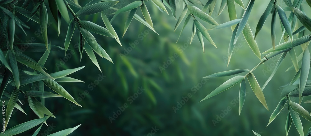 Fototapete bamboo shoots and blades. with copy space image. place for adding text or design