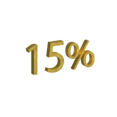 15 off discount promotion sale made of realistic 3d vector gold. Template for products, advertizing, web banners, leaflets, certificates and postcards