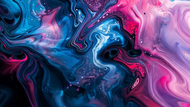 Abstract fluid art with blue and pink swirls on canvas, creative expression concept