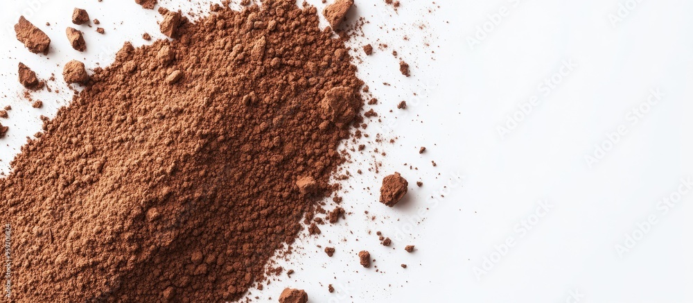 Poster cocoa powder on white. with copy space image. place for adding text or design