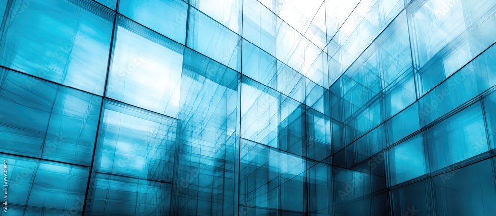 Poster abstract close up of a glass clad facade of a contemporary building made of reflective plate glass a