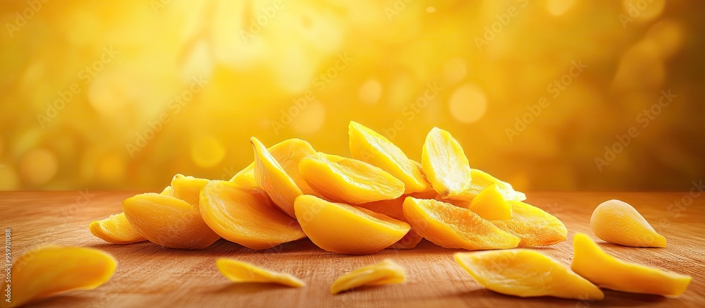 Poster mango dried mango set against the background. with copy space image. place for adding text or design