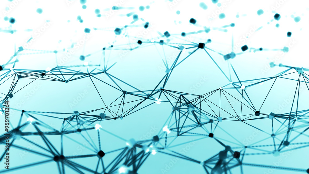 Poster plexus network lines field in slow wavy motion. design. abstract technology, science and engineering