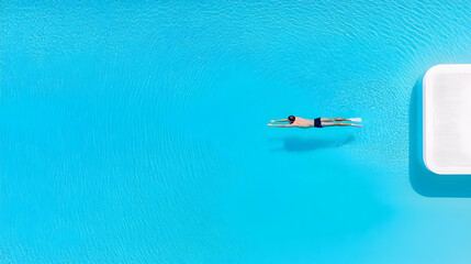Aerial View of Man Swimming in Pool with Fins