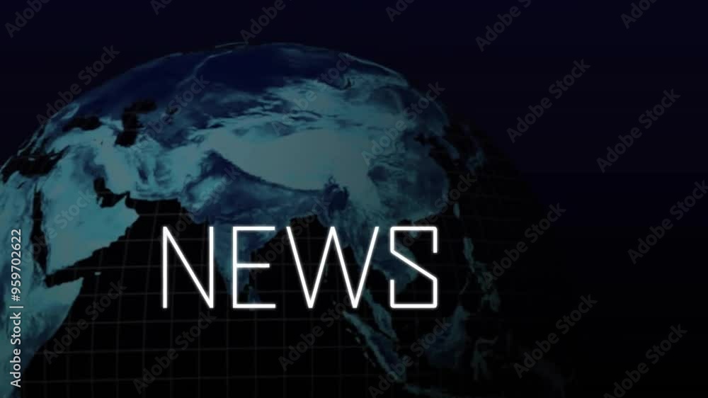 Poster news text animation over rotating globe on dark background