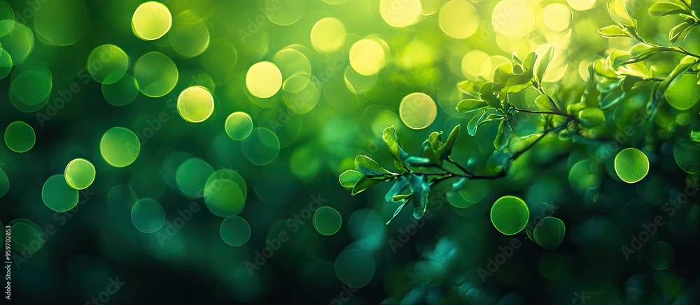 Poster bokeh effect on a green abstract natural background. with copy space image. place for adding text or