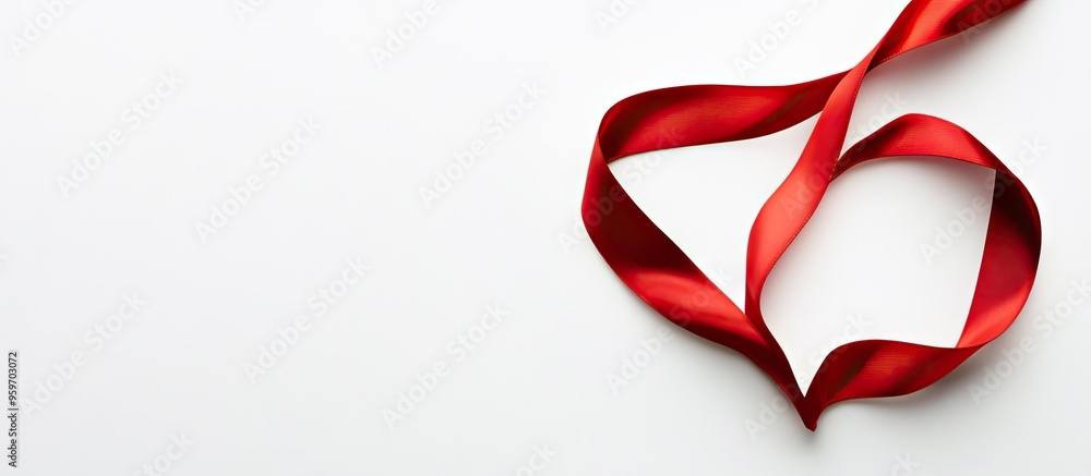 Aufkleber Red satin ribbon in the shape of a heart on a white background with copy space Macro shot with shallow depth of field