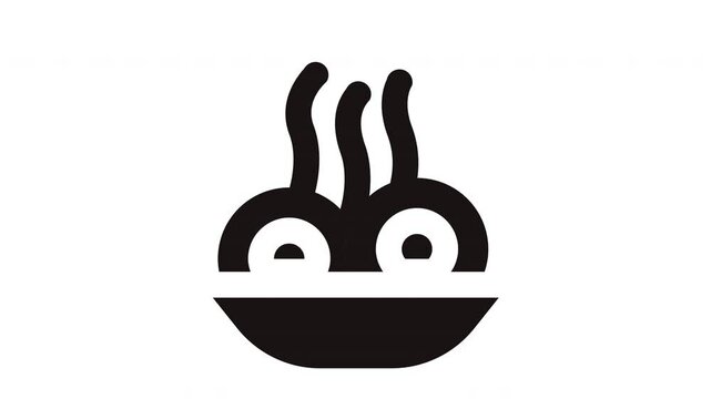 Black and white noodles icon in bowl, vibrant and appetizing meal scene perfect for food blogs, restaurant menus, and Asian cuisine promotions.