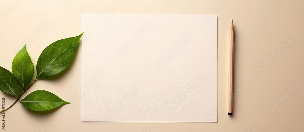 Aufkleber blank sheet of paper and green leaf for notes. with copy space image. Place for adding text or design