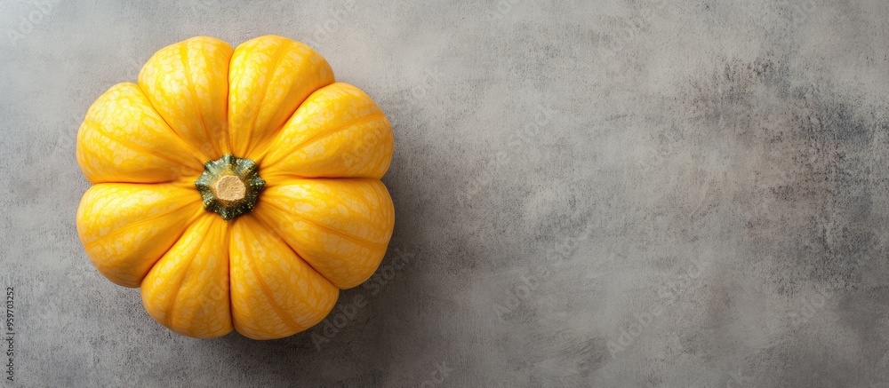 Aufkleber Autumn pumpkin from above flat lay overhead view. with copy space image. Place for adding text or design