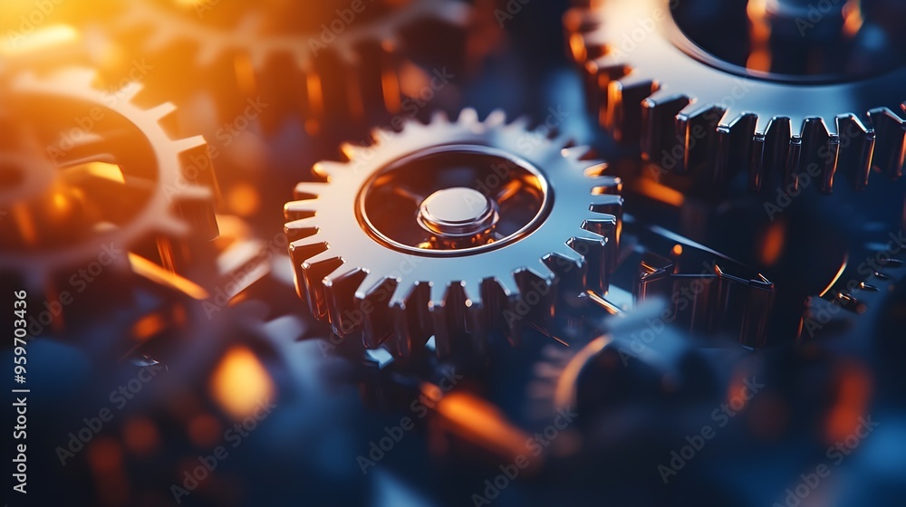 Poster interlocking gears symbolizing continuous progress and teamwork