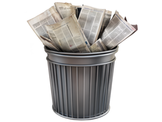 Old Newspapers in Trash Can Recycling Waste Concept