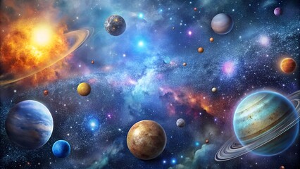 Naklejka premium planet in space. Beautiful cosmic background in a universe with different planets