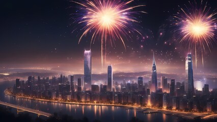 fireworks over the bright city