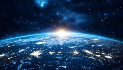 Fototapeta premium Earth from Space with City Lights and a Starry Sky