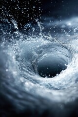 A stunning close-up of swirling water, capturing the dynamic energy and beauty of liquid motion in a dark, dramatic setting.