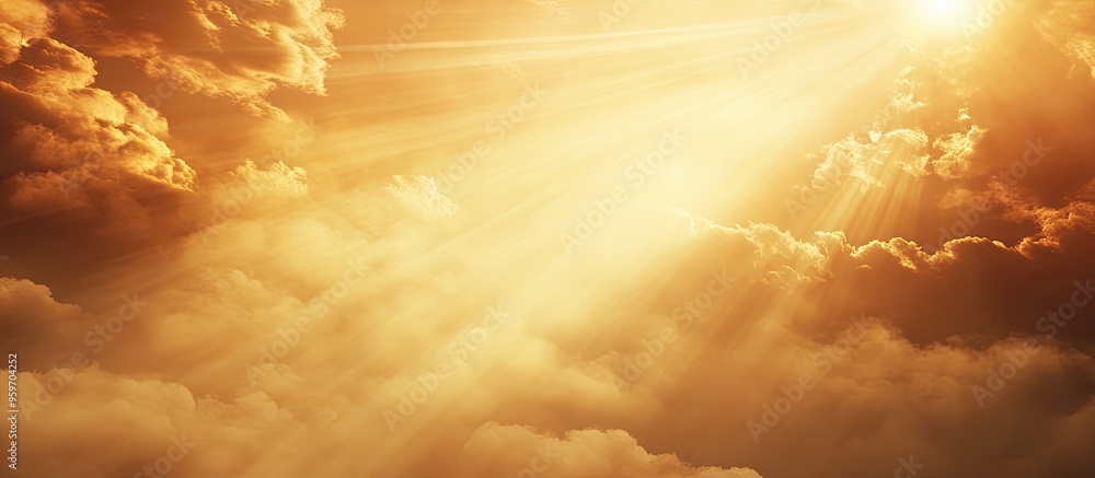 Fototapete Rays from the setting sun filter through the clouds. with copy space image. Place for adding text or design