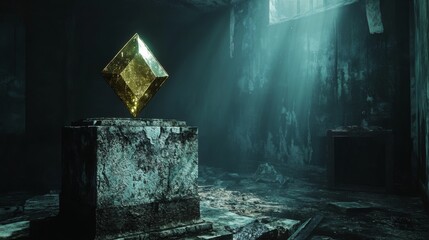 Golden Crystal in Abandoned Room