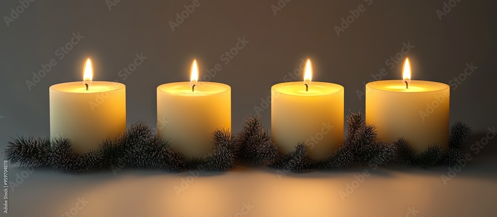 Poster Four Advent candles on grey marking the second Advent. with copy space image. Place for adding text or design
