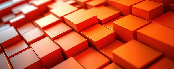 Geometric 3D orange squares, arranged in a seamless grid, high contrast, soft depth of field. Abstract and Minimalistic Design Backgrounds
