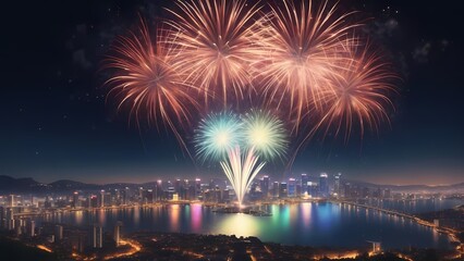 fireworks over the bright city