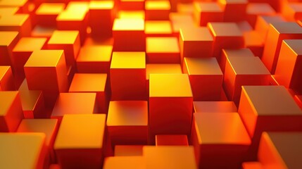 Symmetrical 3D orange squares with varying sizes, floating in depth, luminous accents. Abstract and Minimalistic Design Backgrounds