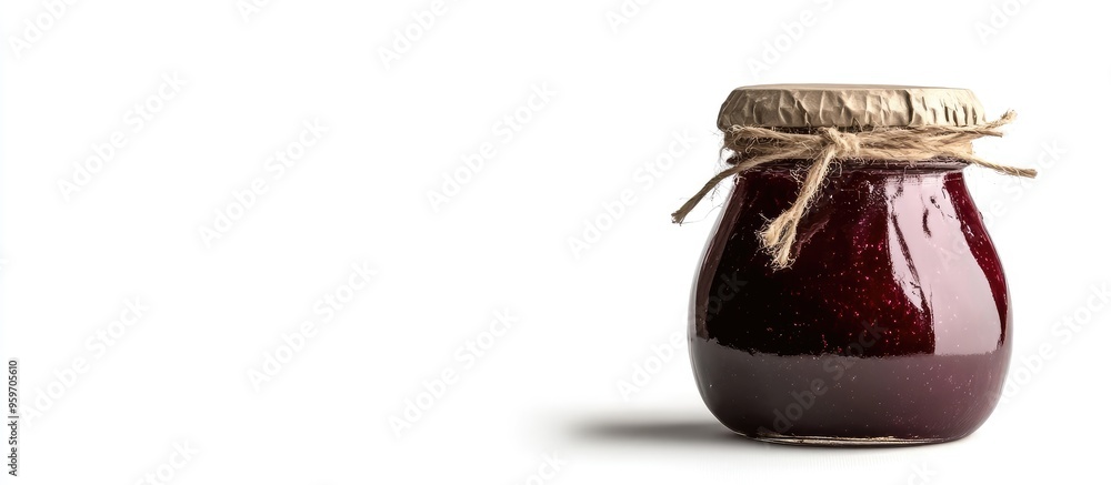 Leinwandbilder homemade plum jam jar isolated against a white background. with copy space image. place for adding t