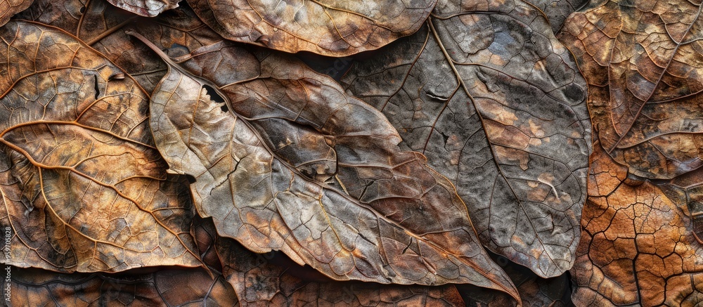 Aufkleber Close up of the fiber structure in dry leaves. with copy space image. Place for adding text or design