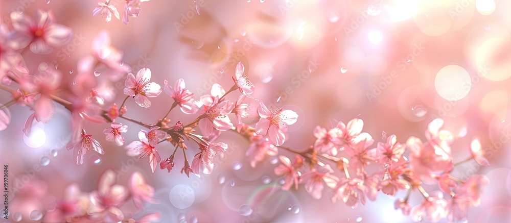 Poster Pink sakura blossoms Spring abstraction with a soft focus effect. with copy space image. Place for adding text or design